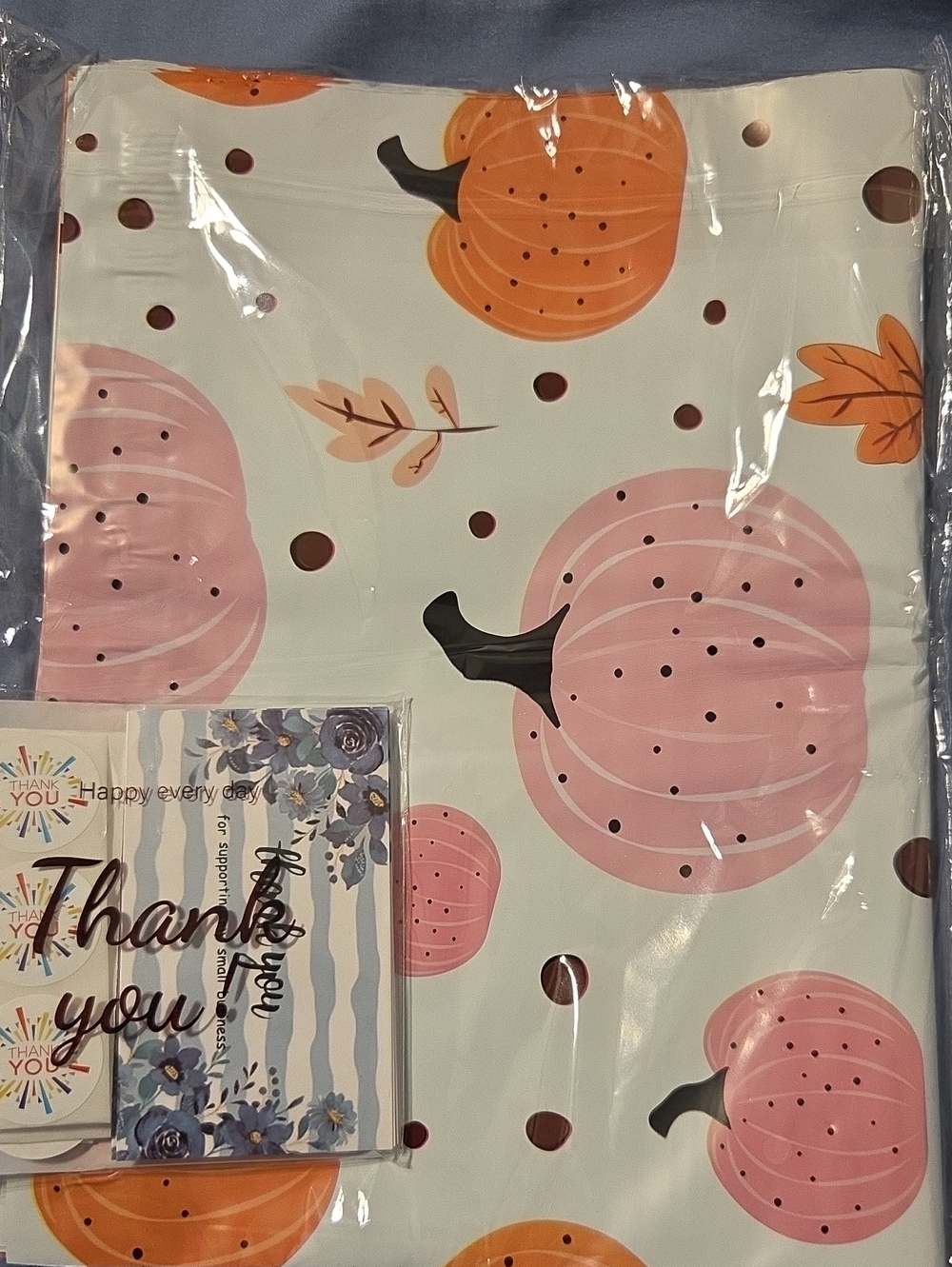 20ct. 10x13 Pumpkins Pattern Polymailers Random Thank You Cards And Stickers